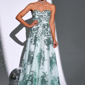Sparkly Green A Line Sweetheart Maxi Dress - Image 1