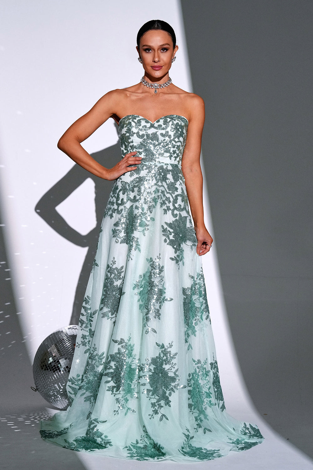 Sparkly Green A Line Sweetheart Maxi Dress - Image 1