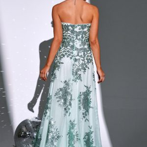 Sparkly Green A Line Sweetheart Maxi Dress - Image 2
