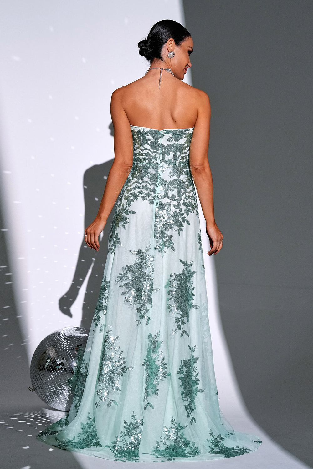 Sparkly Green A Line Sweetheart Maxi Dress - Image 2
