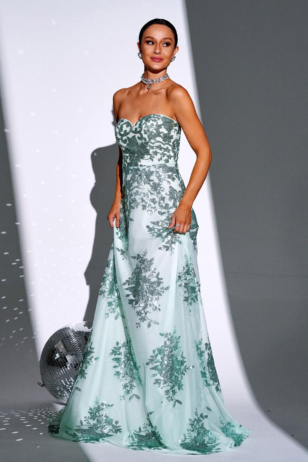 Sparkly Green A Line Sweetheart Maxi Dress - Image 5