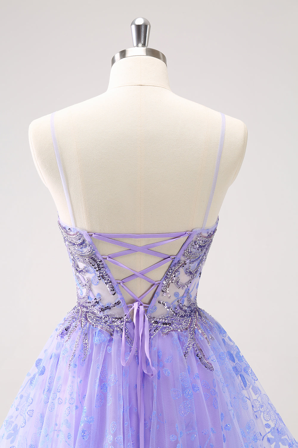 Sparkly Lilac A Line Spaghetti Straps Mini Dress with Sequins - Image 5