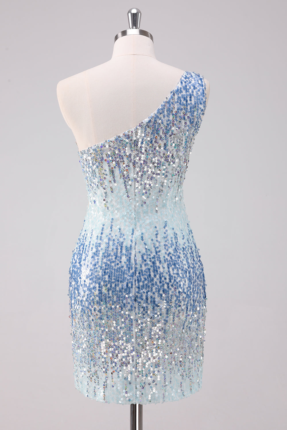 Sparkly Light Blue One Shoulder Sequins Bodycon Mini Dress - Image 2