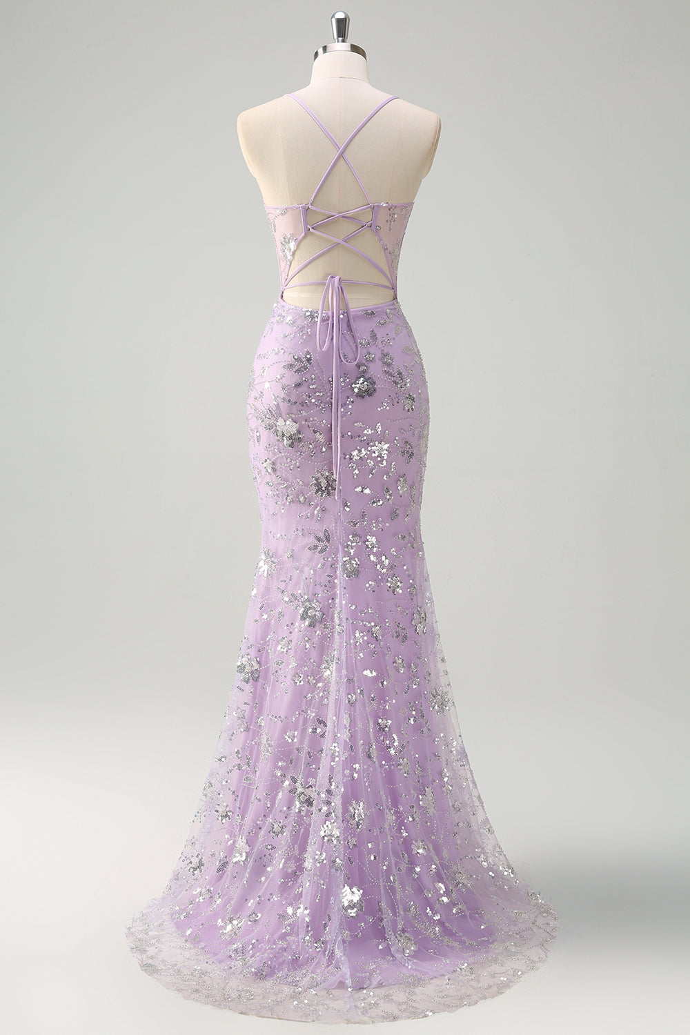 Sparkly Lilac Corset Mermaid Slit Prom Dress with Lace-up Back - Image 2
