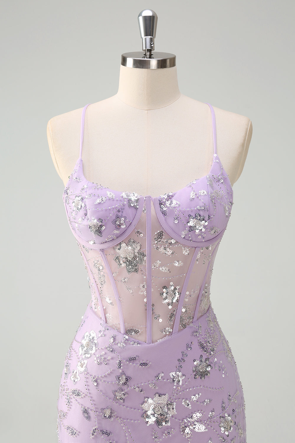 Sparkly Lilac Corset Mermaid Slit Prom Dress with Lace-up Back - Image 4