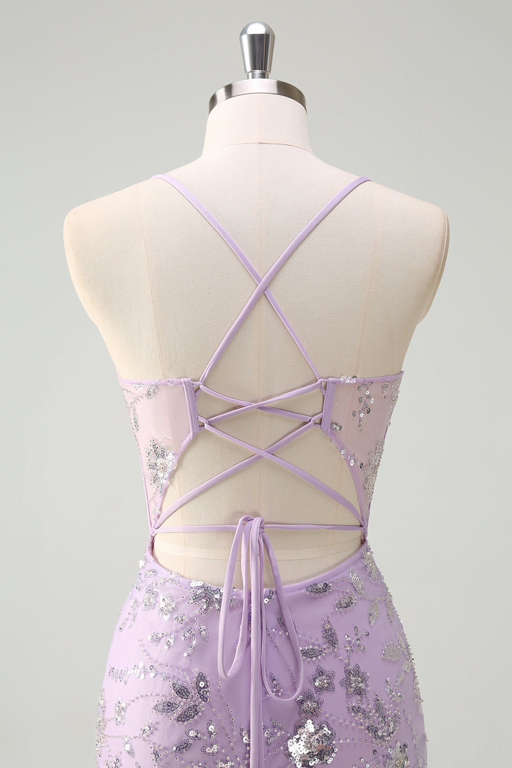 Sparkly Lilac Corset Mermaid Slit Prom Dress with Lace-up Back - Image 5
