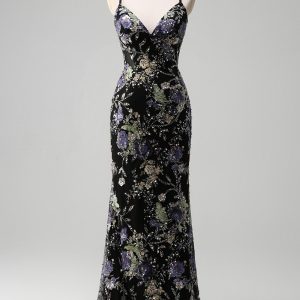 Sparkly Lilac Mermaid Appliqued Prom Dress with Sequins - Image 7