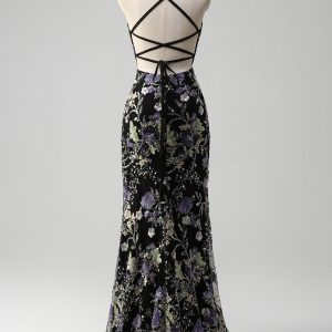 Sparkly Lilac Mermaid Appliqued Prom Dress with Sequins - Image 8