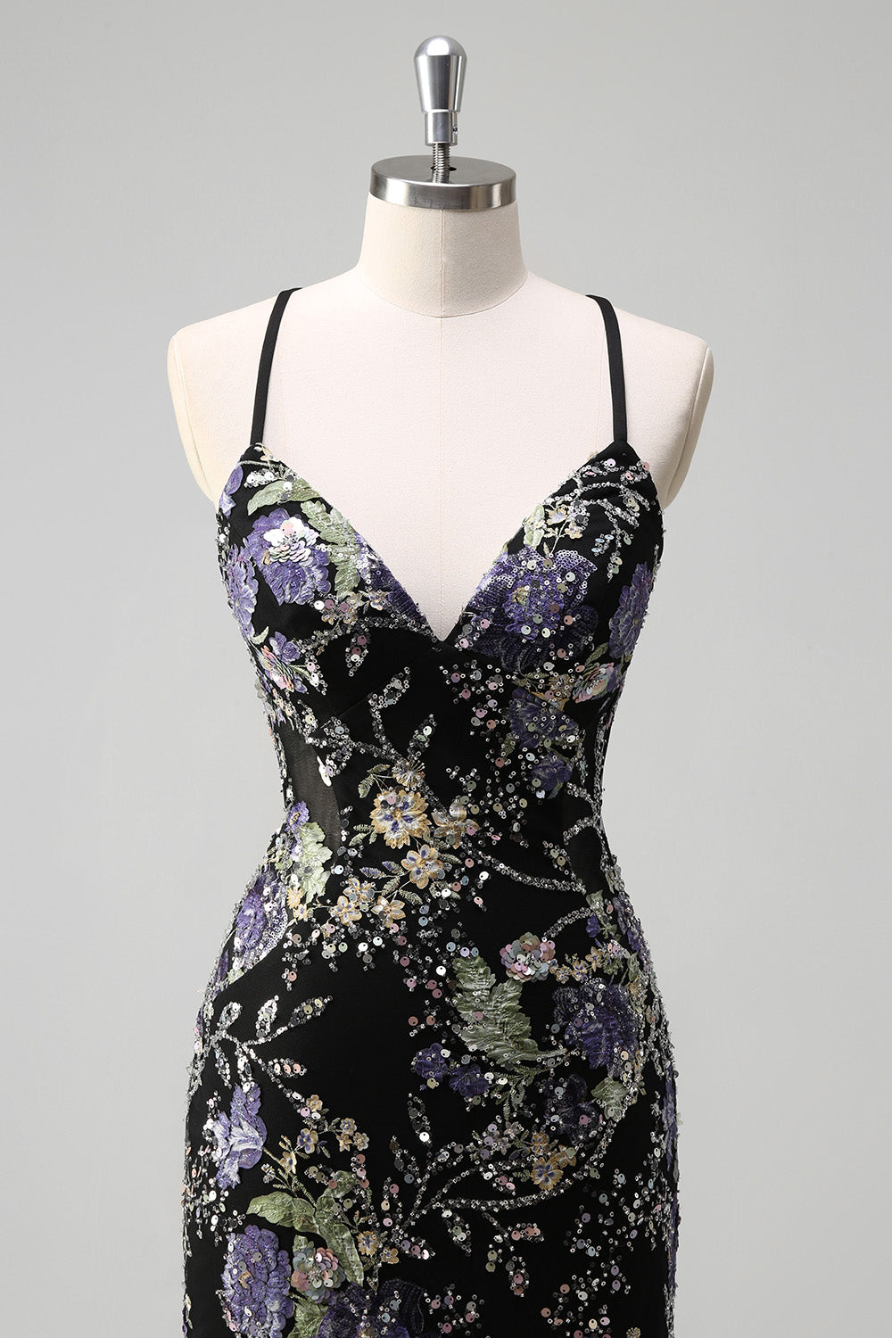 Sparkly Lilac Mermaid Appliqued Prom Dress with Sequins - Image 10