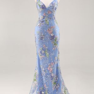 Sparkly Lilac Mermaid Appliqued Prom Dress with Sequins - Image 20