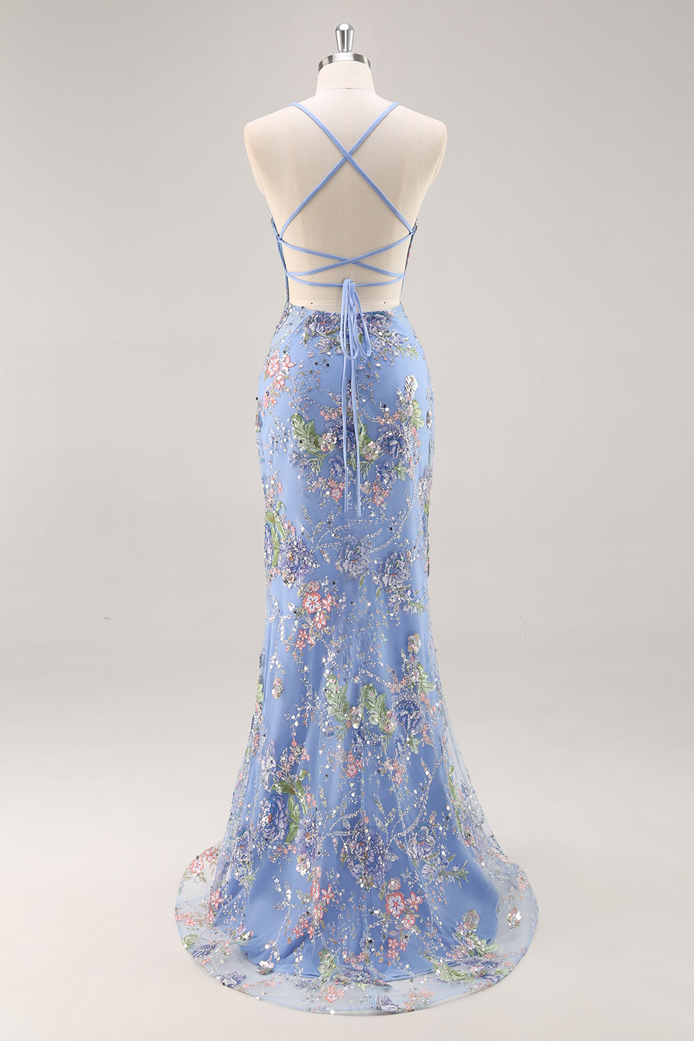 Sparkly Lilac Mermaid Appliqued Prom Dress with Sequins - Image 21
