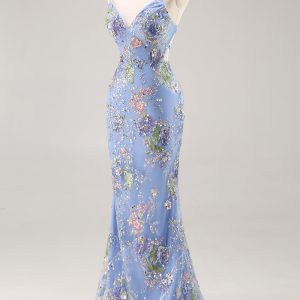 Sparkly Lilac Mermaid Appliqued Prom Dress with Sequins - Image 22