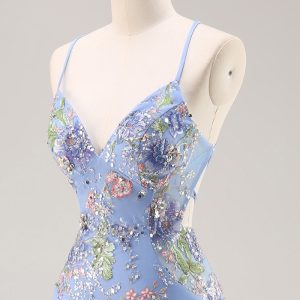 Sparkly Lilac Mermaid Appliqued Prom Dress with Sequins - Image 25
