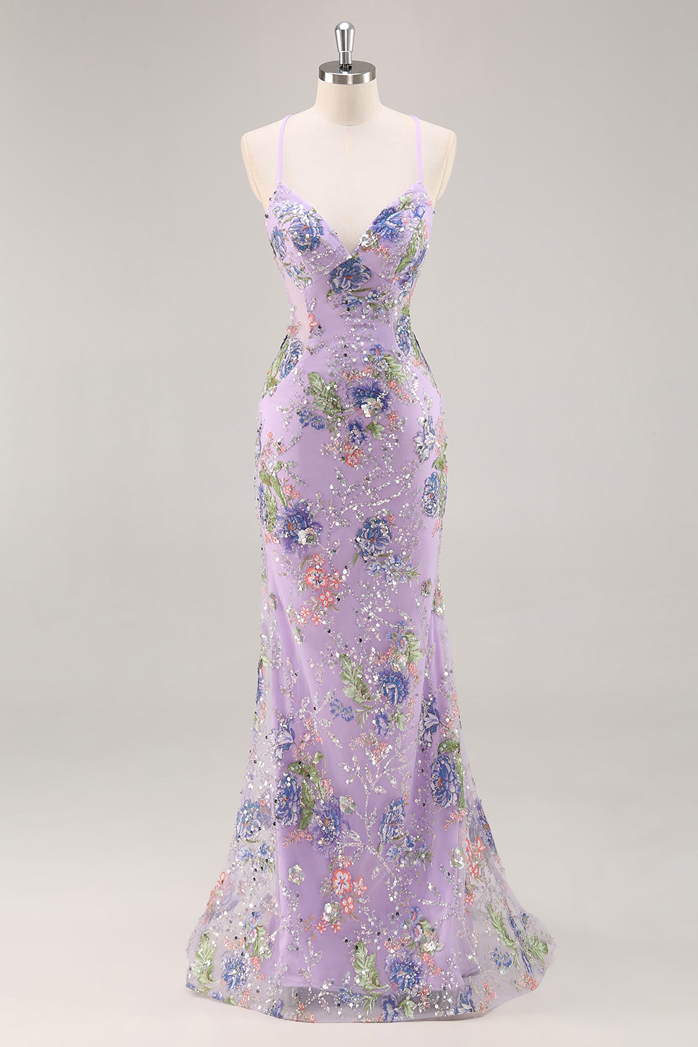 Sparkly Lilac Mermaid Appliqued Prom Dress with Sequins - Image 1