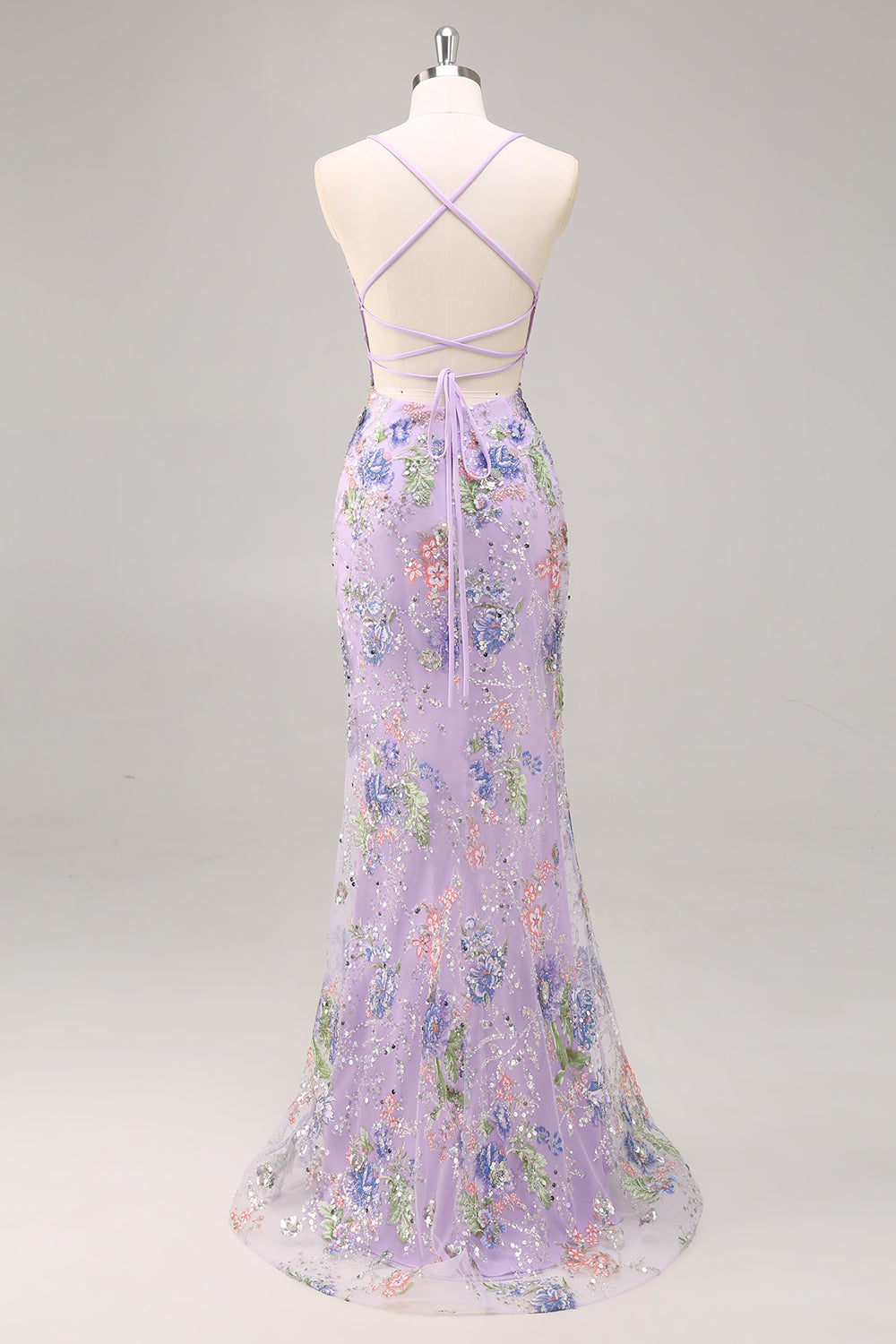 Sparkly Lilac Mermaid Appliqued Prom Dress with Sequins - Image 2