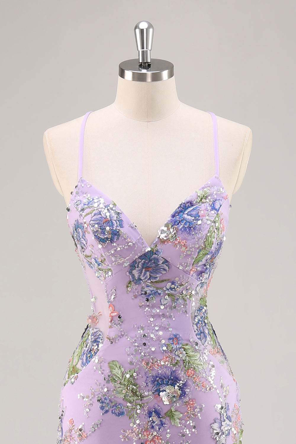 Sparkly Lilac Mermaid Appliqued Prom Dress with Sequins - Image 4