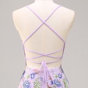 Sparkly Lilac Mermaid Appliqued Prom Dress with Sequins - Image 5