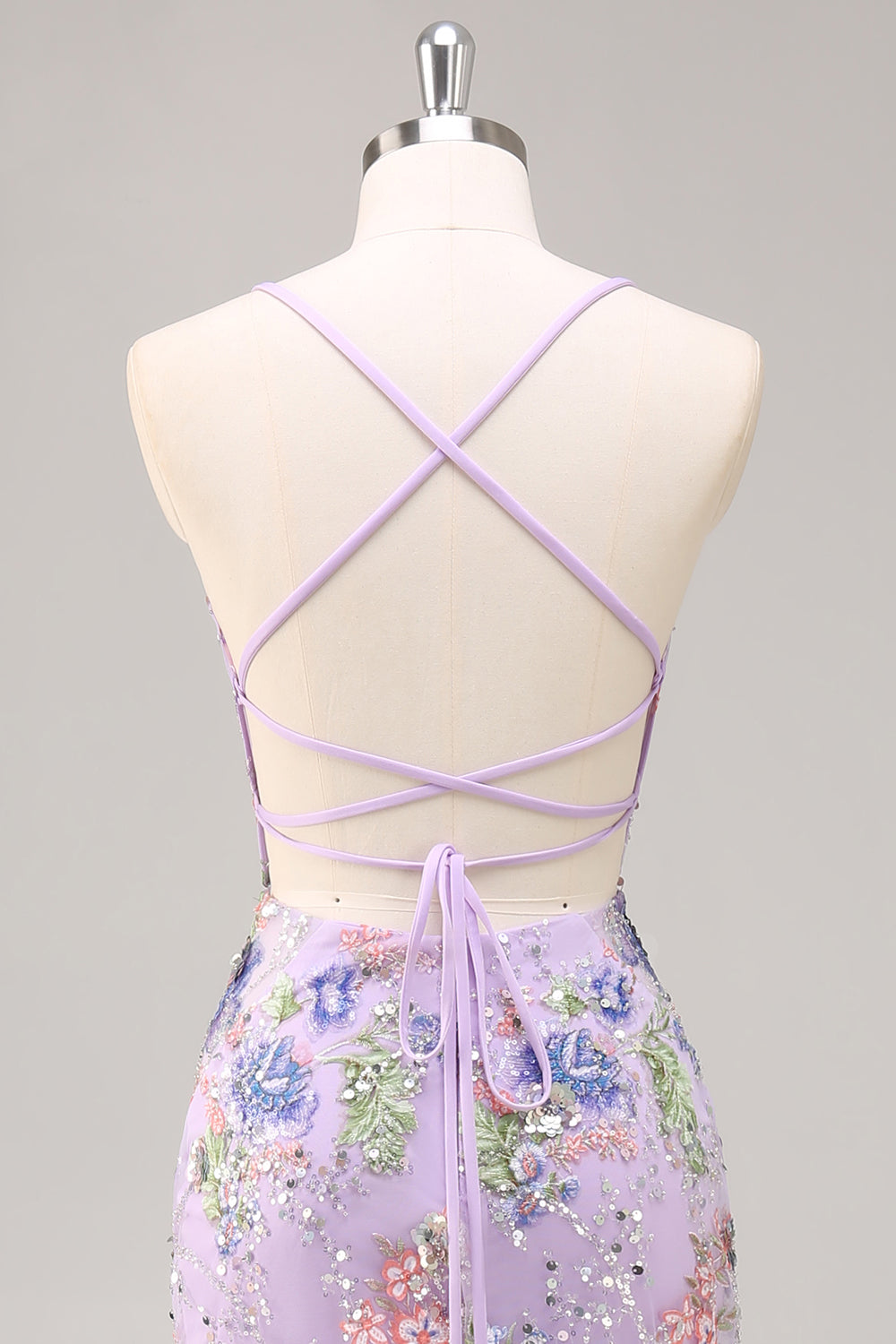 Sparkly Lilac Mermaid Appliqued Prom Dress with Sequins - Image 5