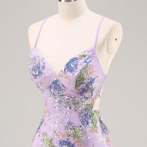 Sparkly Lilac Mermaid Appliqued Prom Dress with Sequins - Image 6