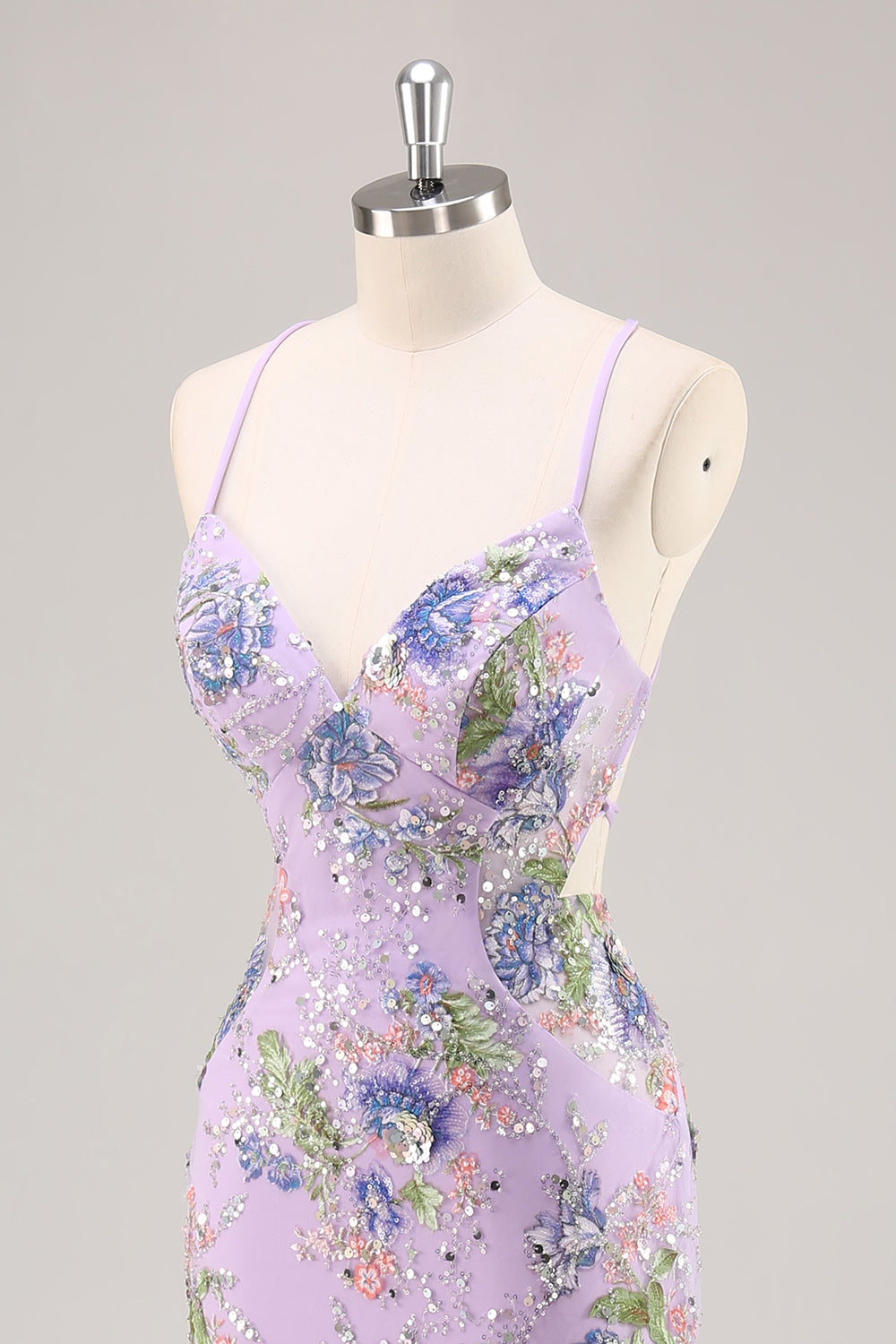 Sparkly Lilac Mermaid Appliqued Prom Dress with Sequins - Image 6