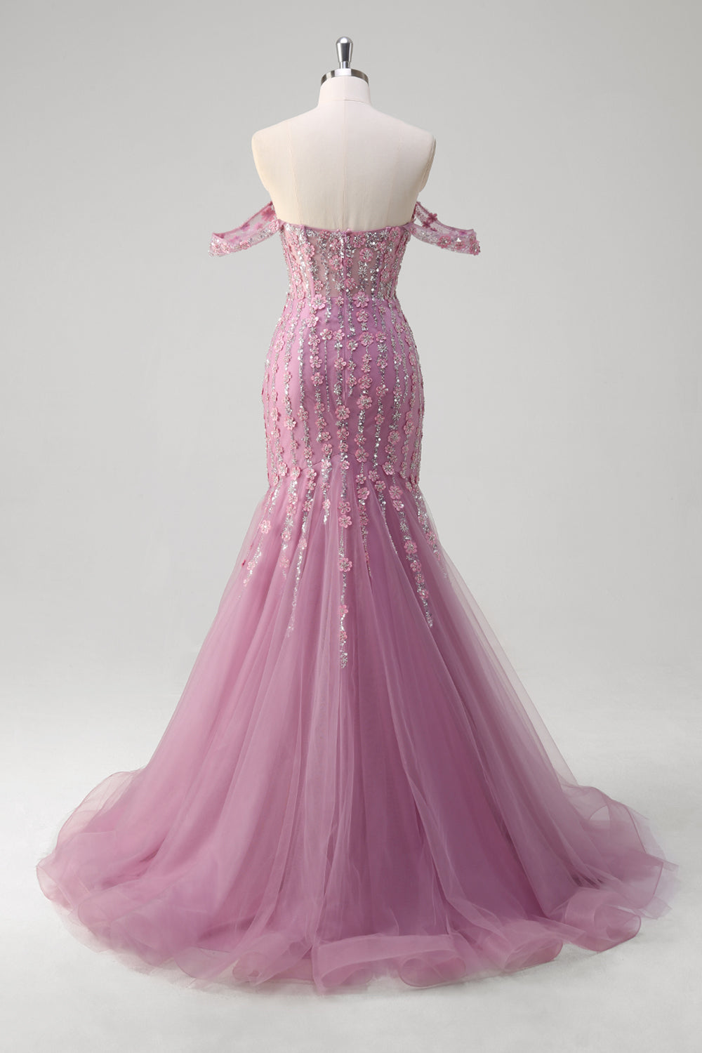 Sparkly Grey Purple Mermaid Off the Shoulder Prom Dress with Appliques - Image 2
