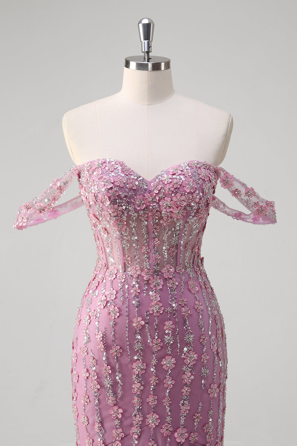 Sparkly Grey Purple Mermaid Off the Shoulder Prom Dress with Appliques - Image 4