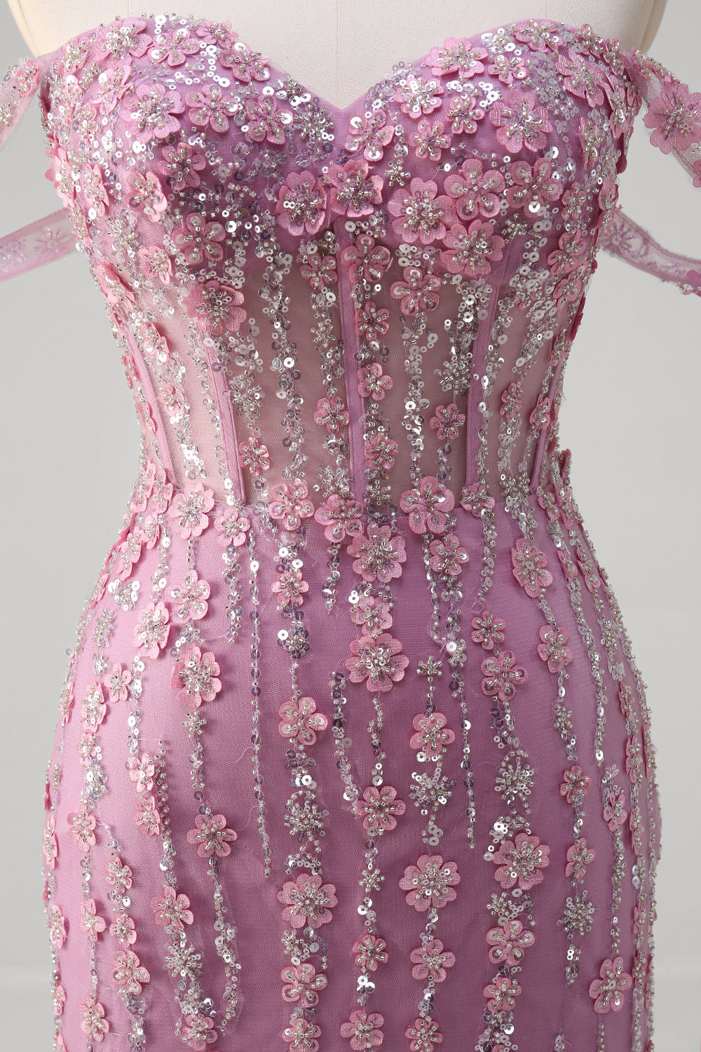 Sparkly Grey Purple Mermaid Off the Shoulder Prom Dress with Appliques - Image 7