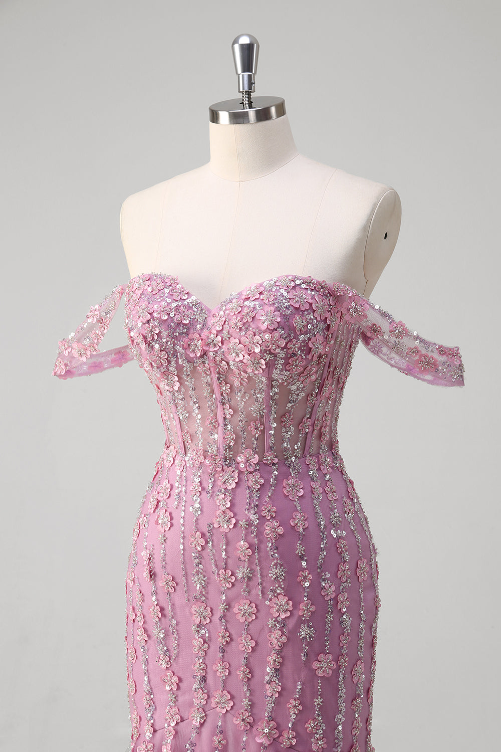 Sparkly Grey Purple Mermaid Off the Shoulder Prom Dress with Appliques - Image 6