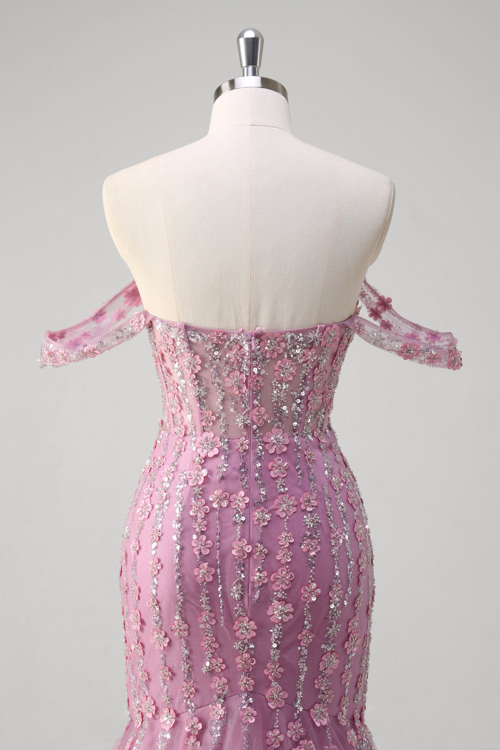 Sparkly Grey Purple Mermaid Off the Shoulder Prom Dress with Appliques - Image 5