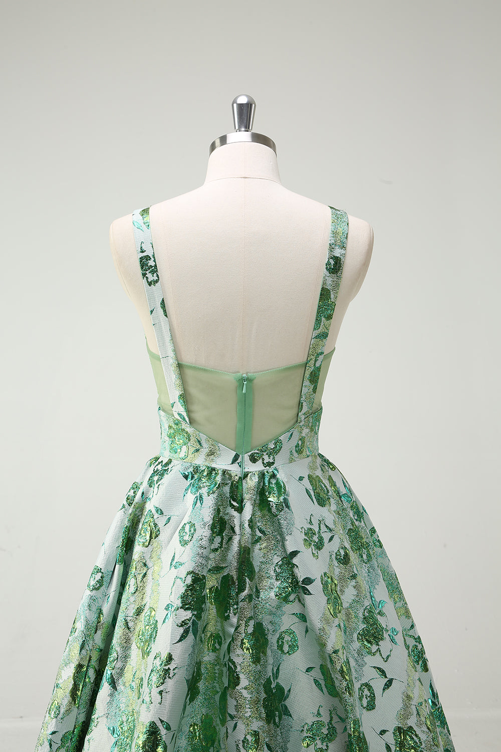 Sparkly Green Floral A-Line Spaghetti Straps Long Prom Dress - Image 5