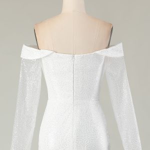 Sparkly Ivory Off the Shoulder Mermaid Long Sleeve Wedding Dress - Image 5