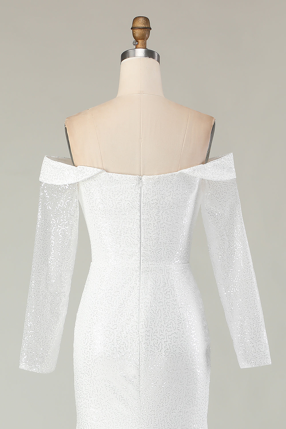 Sparkly Ivory Off the Shoulder Mermaid Long Sleeve Wedding Dress - Image 5