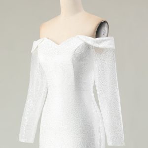 Sparkly Ivory Off the Shoulder Mermaid Long Sleeve Wedding Dress - Image 6