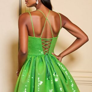 Sparkly Green A Line Homecoming Dress - Image 2