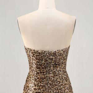 Sparkly Khaki Leopard Ruched Bodycon Strapless Homecoming Dress With Sash - Image 7