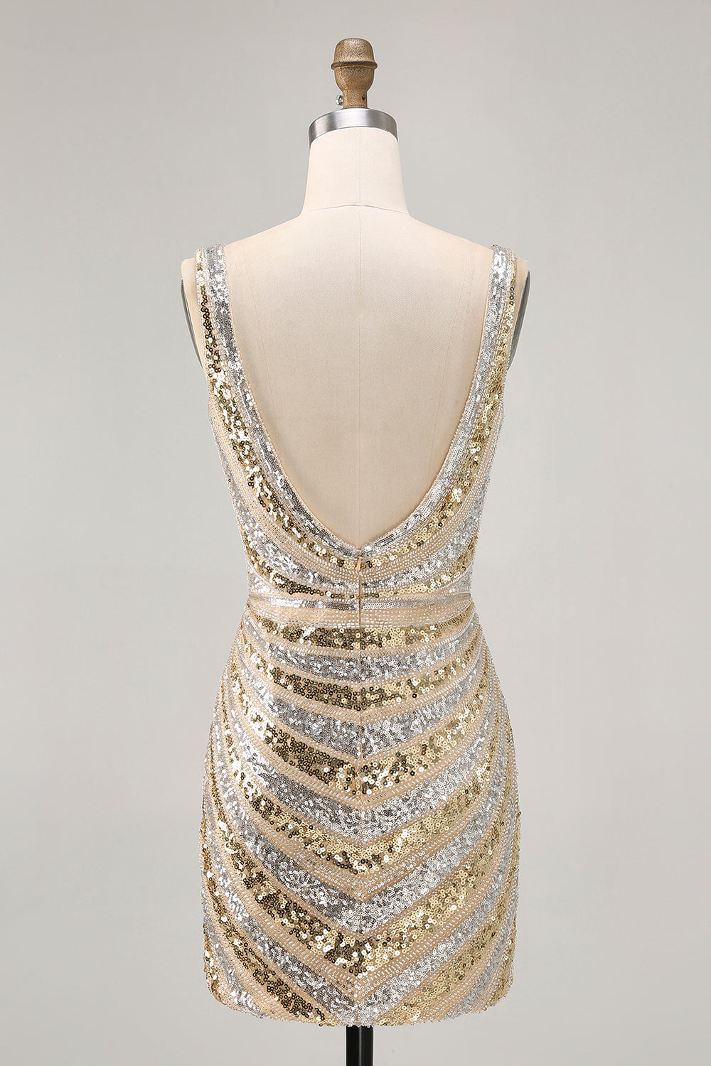 Sparkly Golden V-Neck Bodycon Homecoming Dress - Image 2
