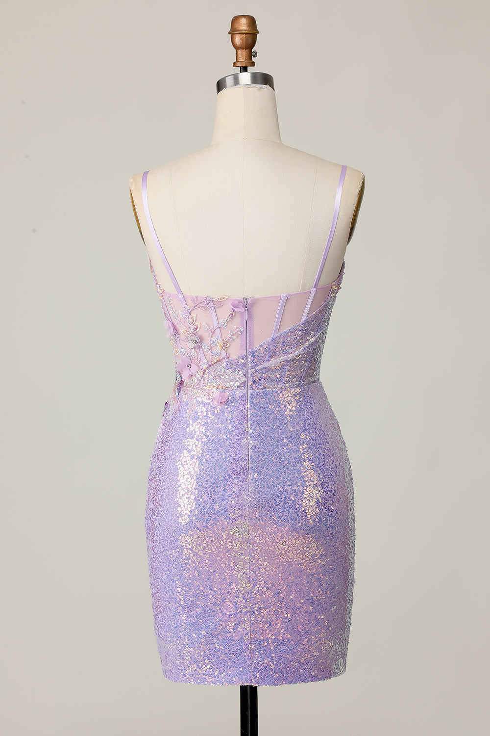 Sparkly Lilac Bodycon Corset Homecoming Dress with Appliques - Image 2