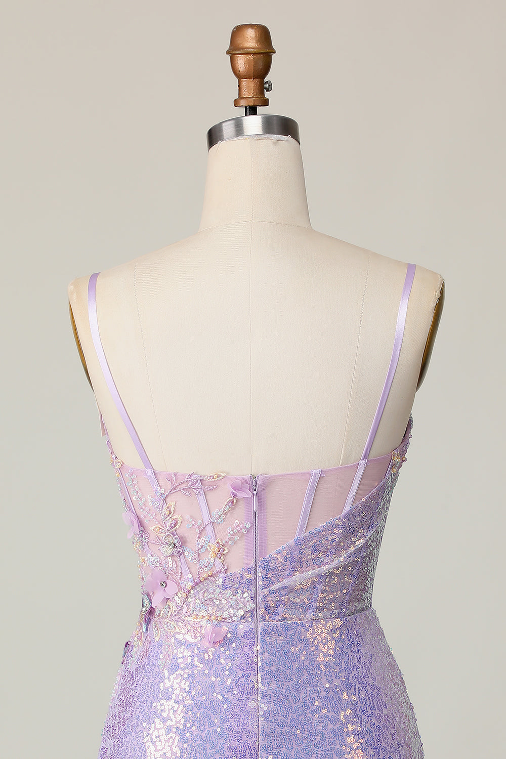 Sparkly Lilac Bodycon Corset Homecoming Dress with Appliques - Image 7