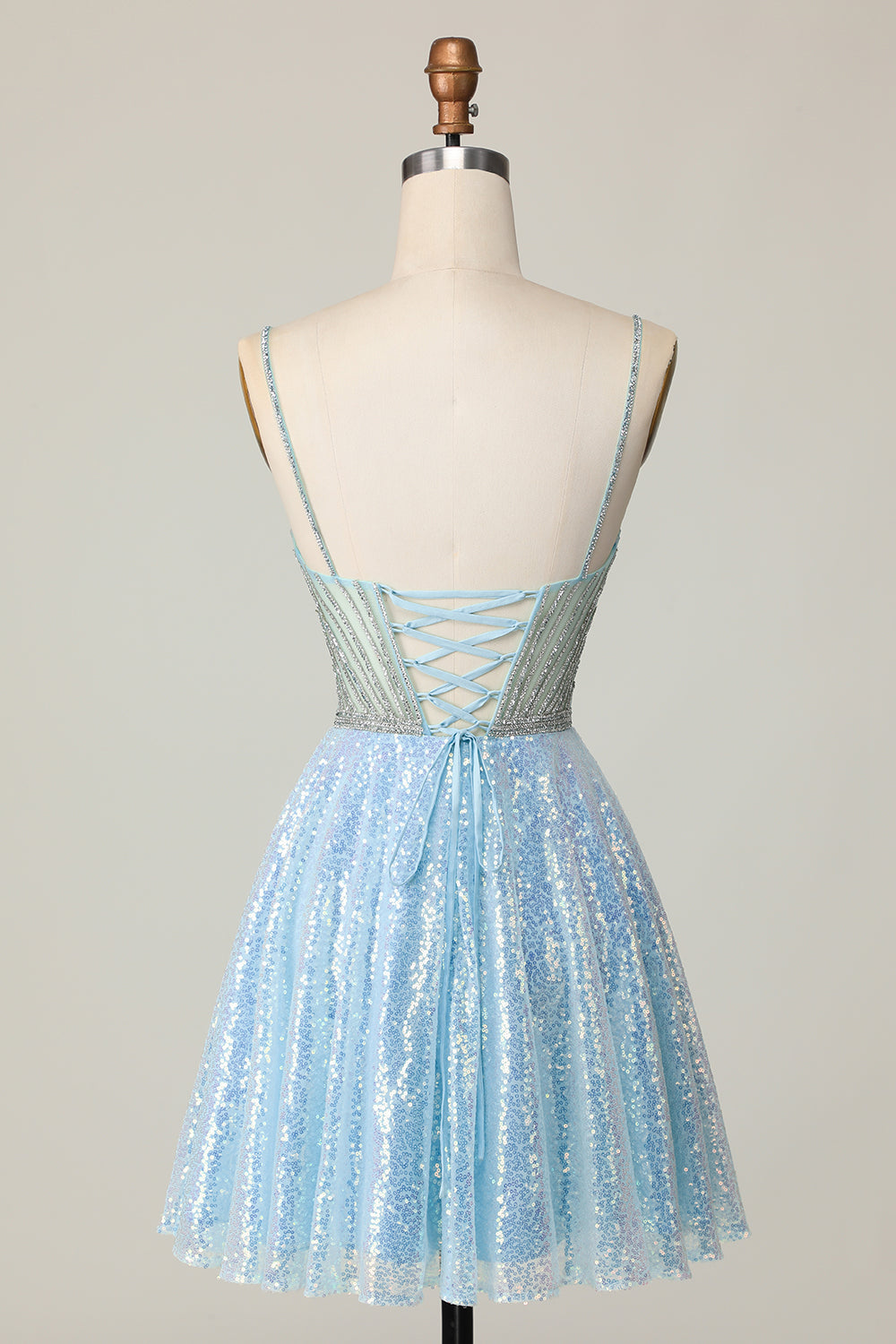 Sparkly Light Blue V Neck Sequins A Line Homecoming Dress - Image 2