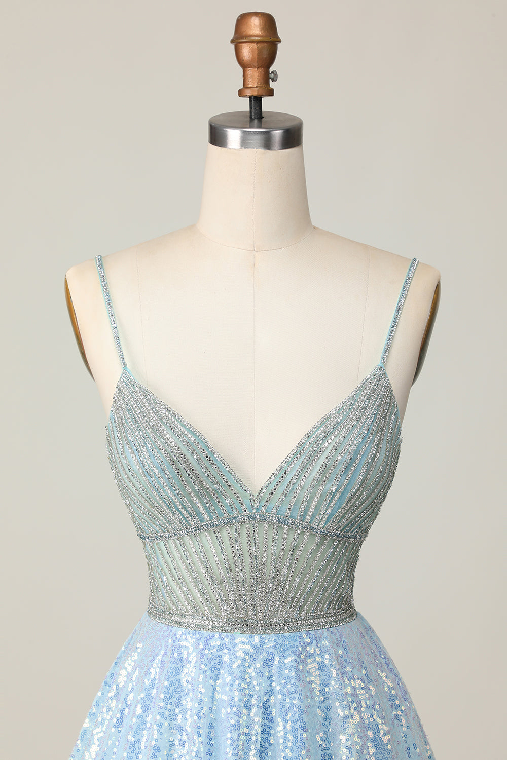 Sparkly Light Blue V Neck Sequins A Line Homecoming Dress - Image 4