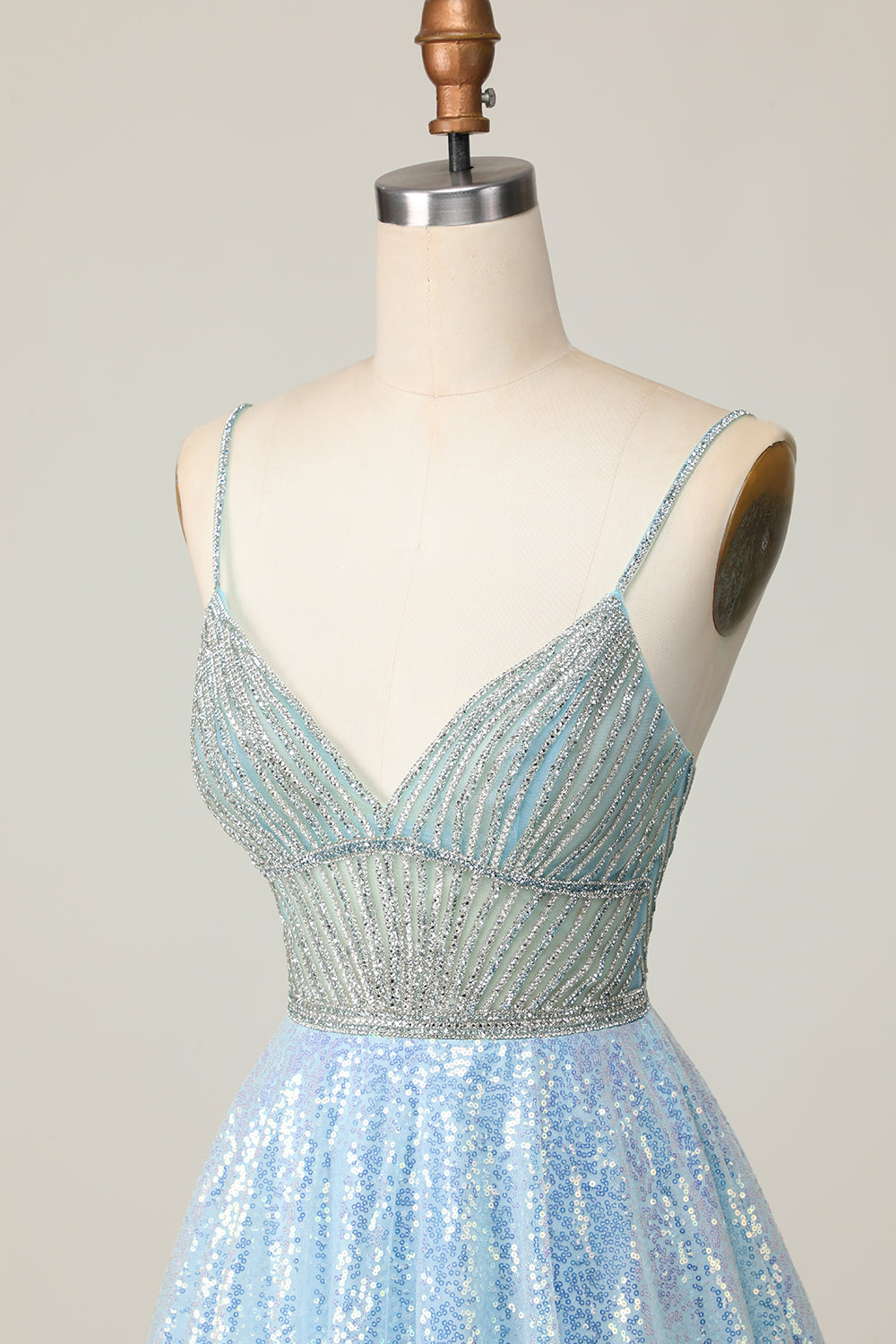 Sparkly Light Blue V Neck Sequins A Line Homecoming Dress - Image 6