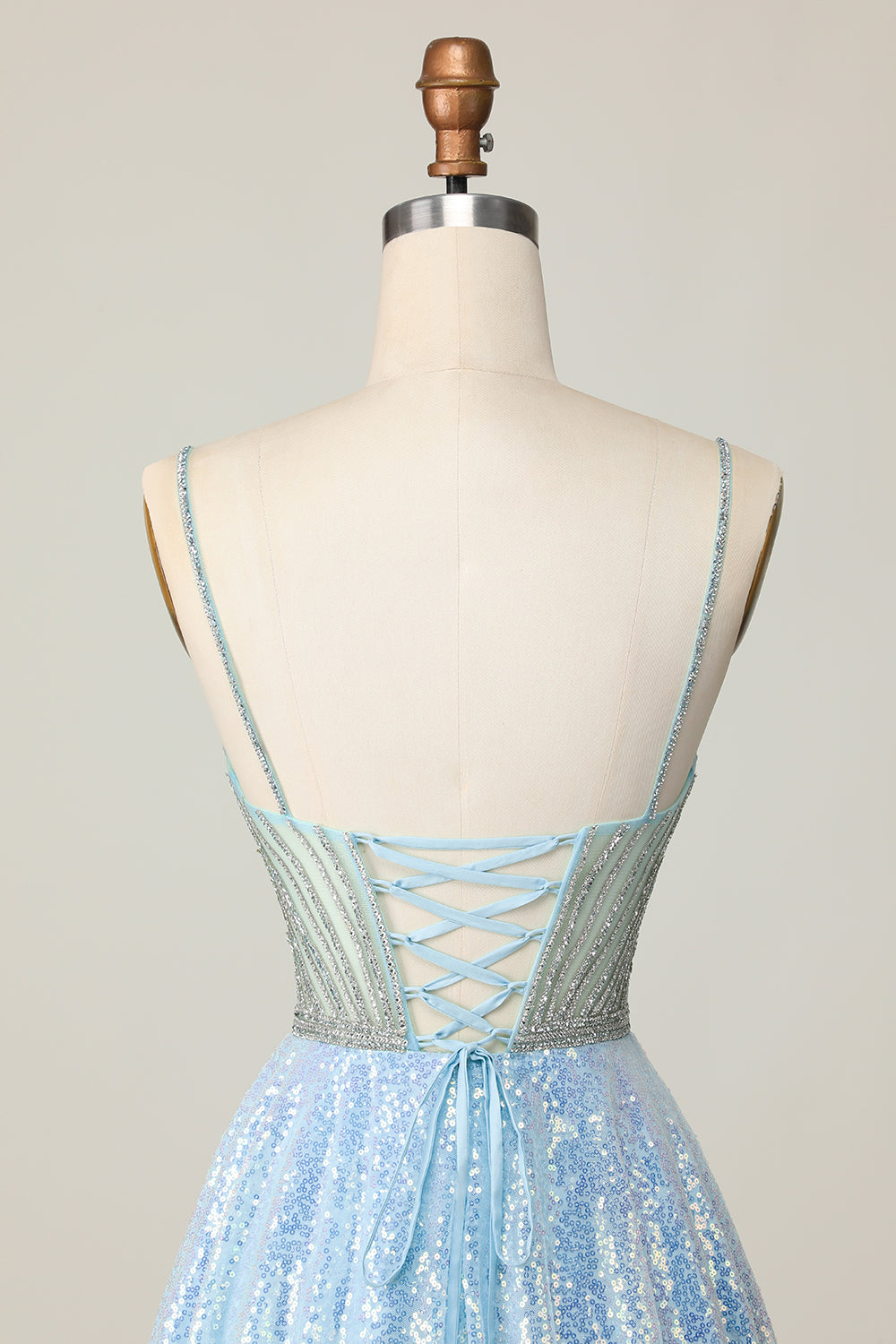 Sparkly Light Blue V Neck Sequins A Line Homecoming Dress - Image 5