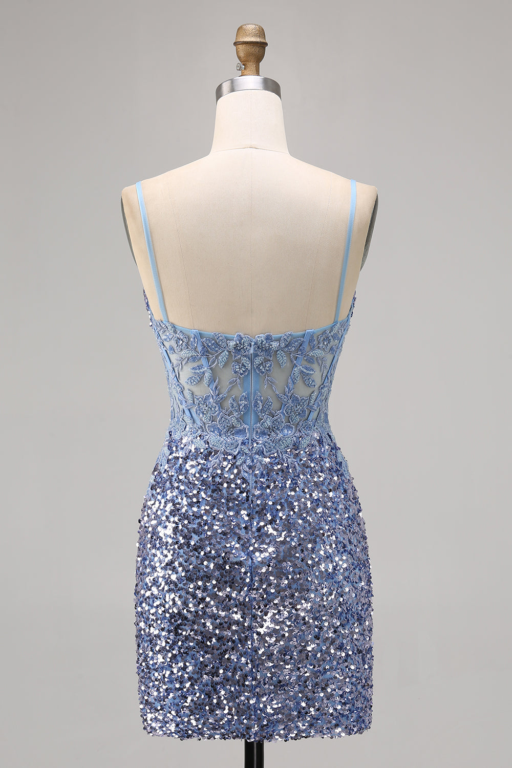 Sparkly Grey Blue Corset Homecoming Dress with Slit - Image 2