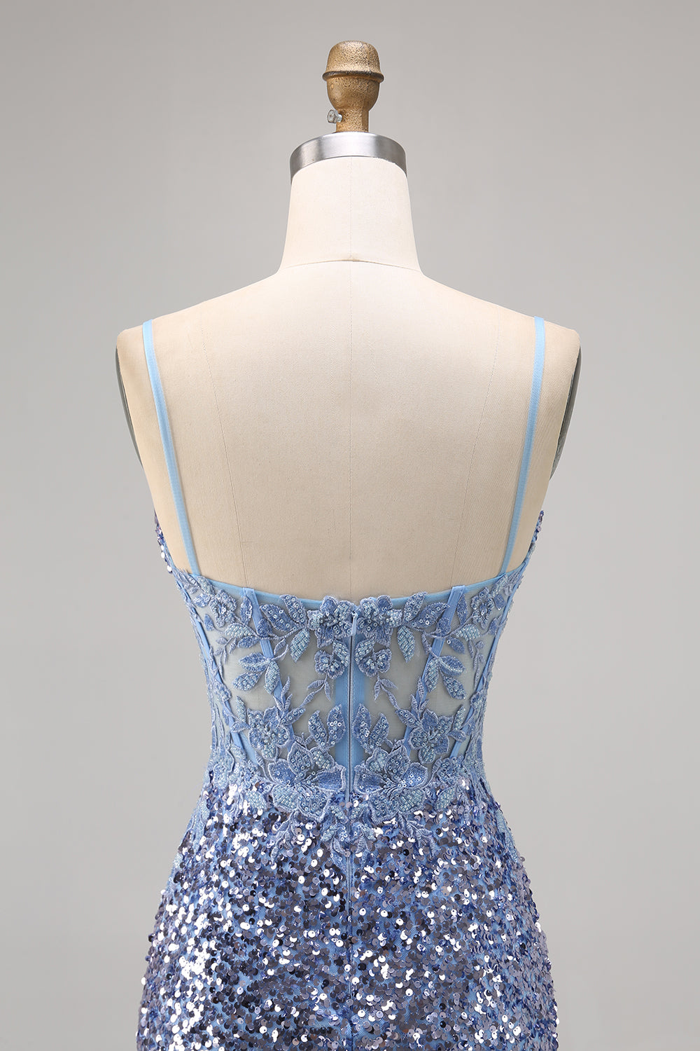 Sparkly Grey Blue Corset Homecoming Dress with Slit - Image 5