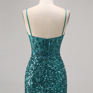 Sparkly Grey Blue Corset Homecoming Dress with Slit - Image 8