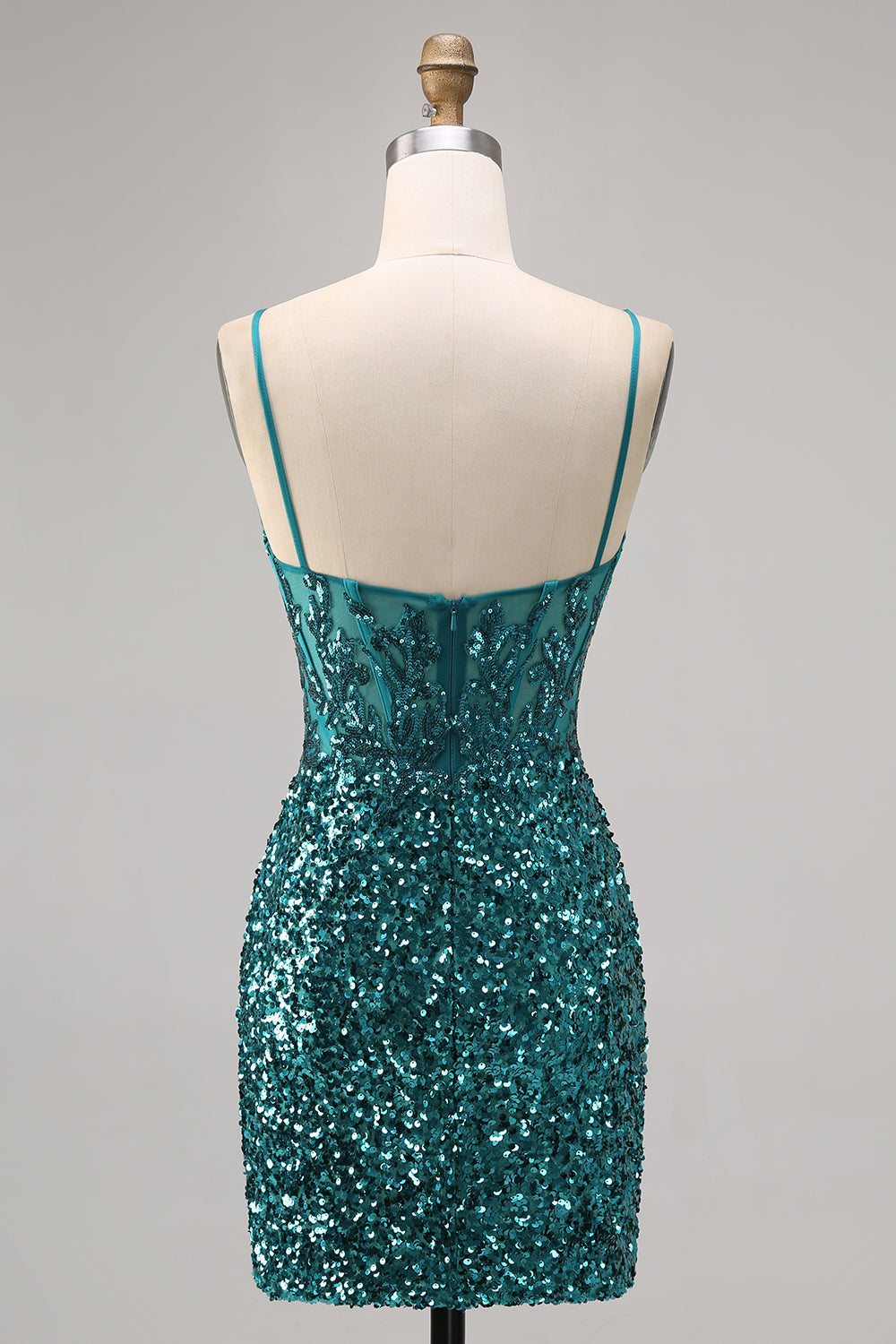 Sparkly Grey Blue Corset Homecoming Dress with Slit - Image 8