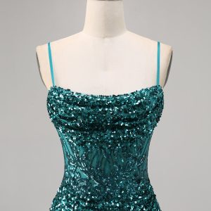 Sparkly Grey Blue Corset Homecoming Dress with Slit - Image 10