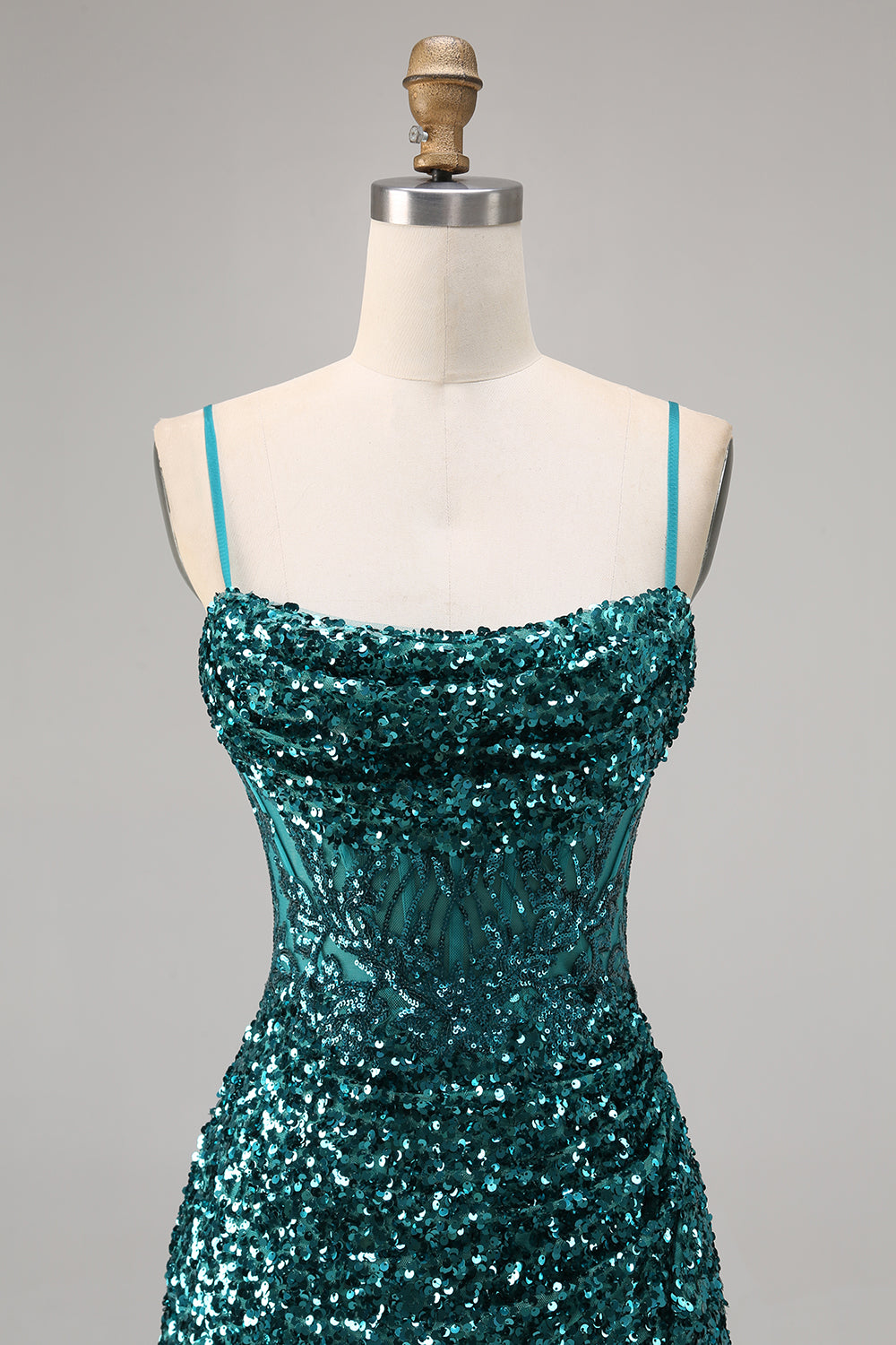 Sparkly Grey Blue Corset Homecoming Dress with Slit - Image 10