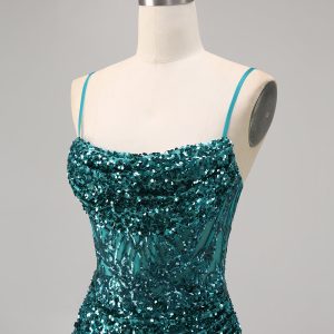 Sparkly Grey Blue Corset Homecoming Dress with Slit - Image 12