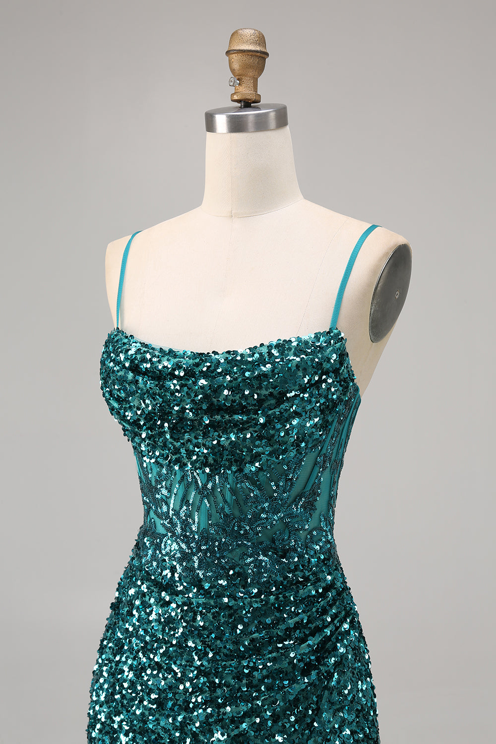 Sparkly Grey Blue Corset Homecoming Dress with Slit - Image 12